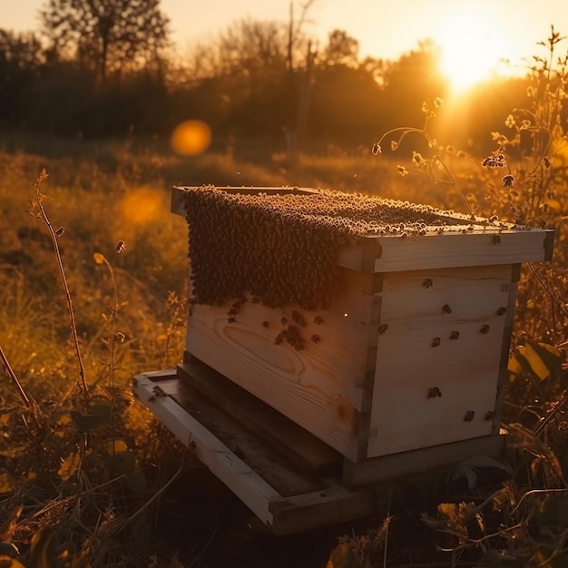 Photo bees flying in the sunset