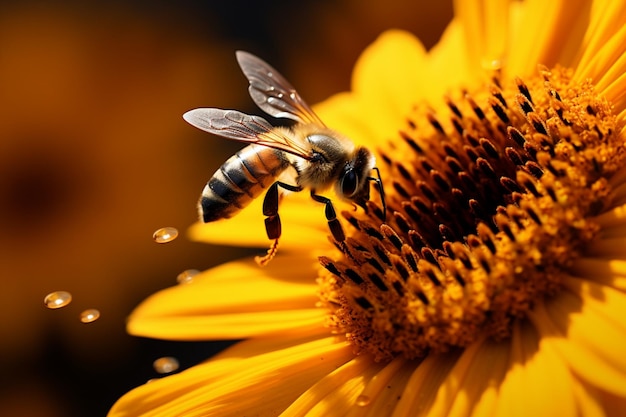 Bees gather sunflower nectar dusted in yellow pollen a pollination marvel