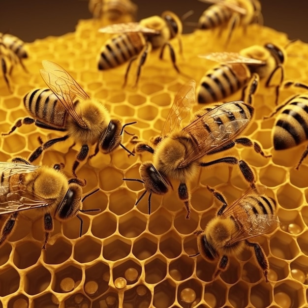 Bees on a honeycomb with the word bee on it