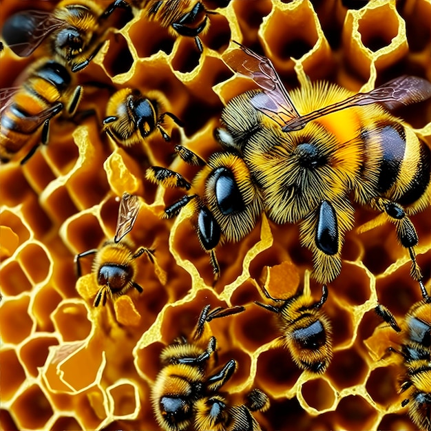 bees in a honeycomb