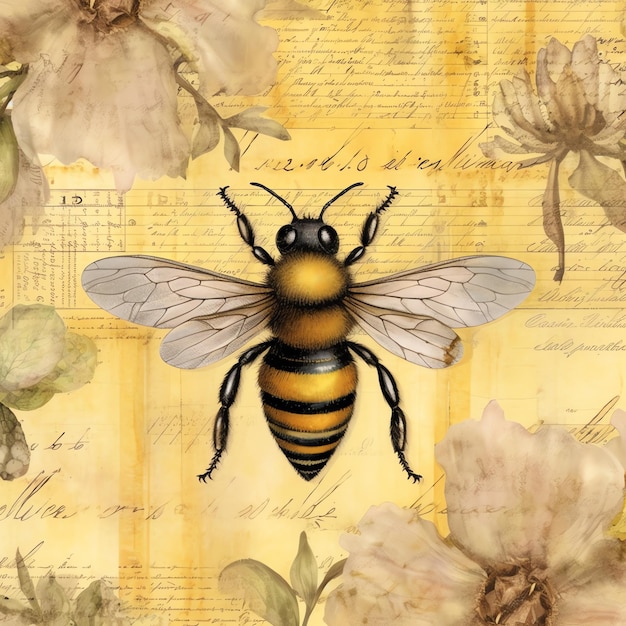 Bees old paper vintage digital paper