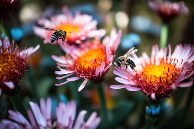 Bees on a pink flower