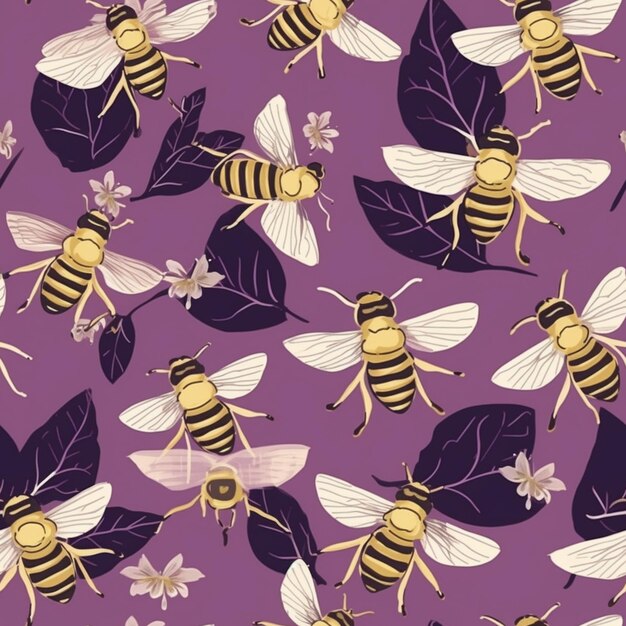 Photo bees on a purple background.