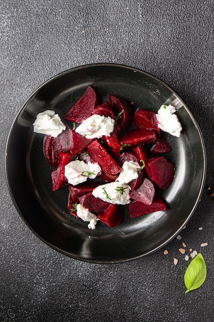 beet salad beetroot and cheese healthy meal food snack diet on the table copy space food background