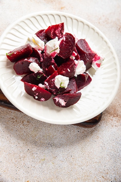 beet salad beetroot and cheese healthy meal food snack diet on the table copy space food background