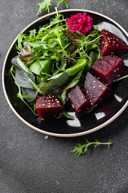 beet salad fresh beetroot slice mix green lettuce healthy meal food snack on the table copy space