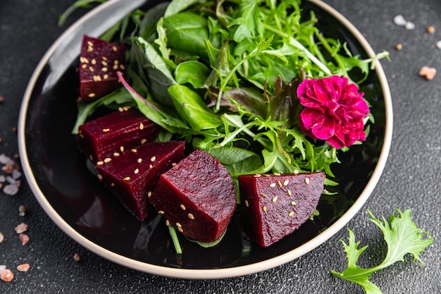 beet salad fresh beetroot slice mix green lettuce healthy meal food snack on the table copy space