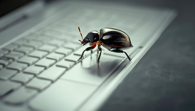 Photo beetle attacks and destroys electronics concept of computer virus bug and malicious software code