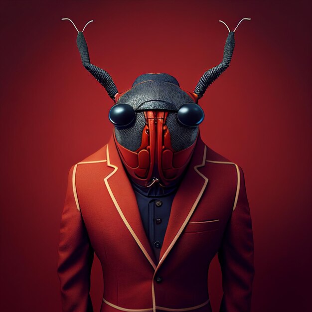 beetle bug in smart formal suit and shirt dinner wear red office corporate