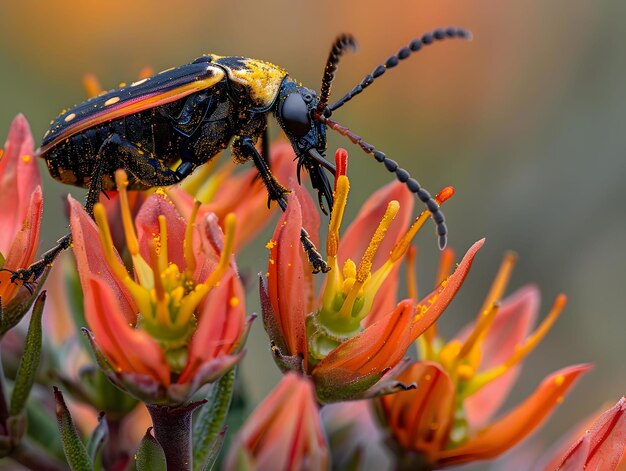 Beetle Foraging on Aloe Flowers