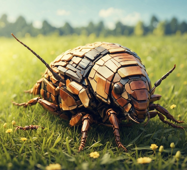 Beetle on green grass Close up Vintage style