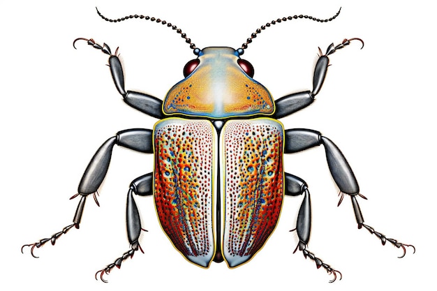 Beetle isolated on a white background drawing by color pencils