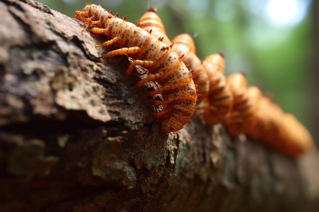 ゲネレーティブAIで作られた木に爬行する甲虫の幼虫