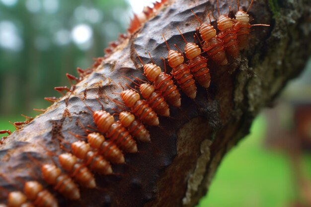 Beetle larvae crawling on tree created with generative ai