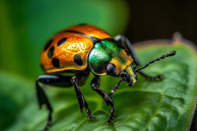 Beetle on a leaf macro photography