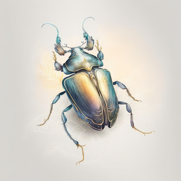 Beetle in painted by watercolor isolated on white background