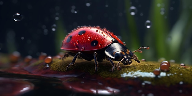 Beetle perched on a leaf blurred background AI Generated