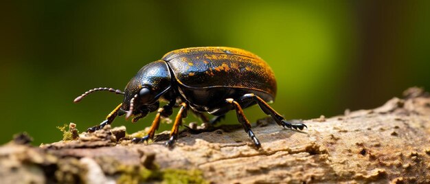 a beetle that is sitting on a piece of wood