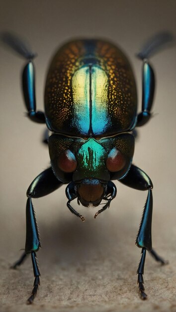 a beetle with a blue and green face