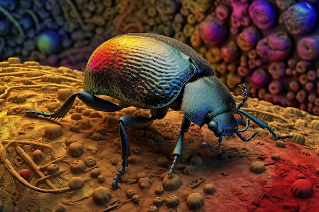 Photo a beetle with a colorful background