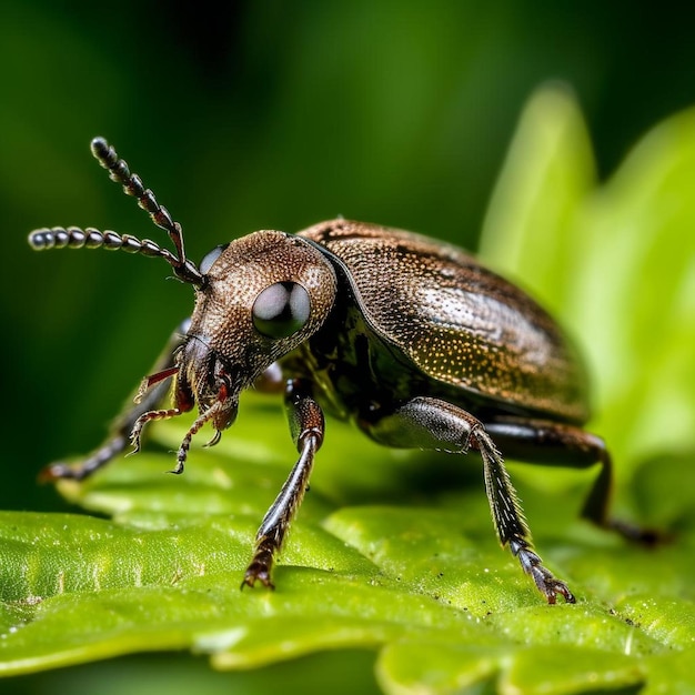 Photo a beetle with a small face is shown on a leaf