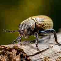 Photo a beetle with a small tail sits on a log