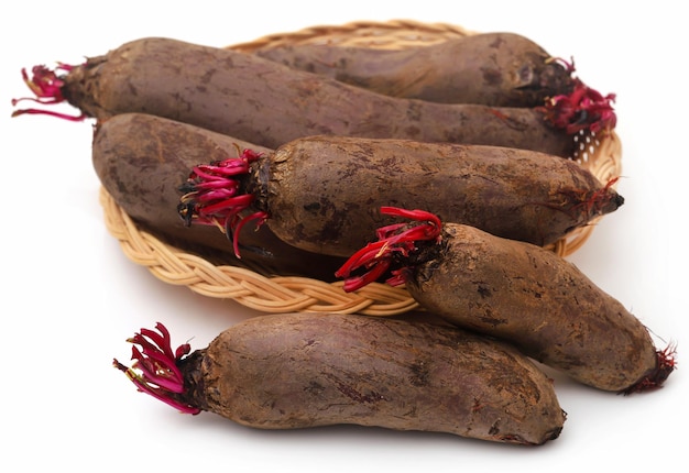 Beetroot in a basket over white background