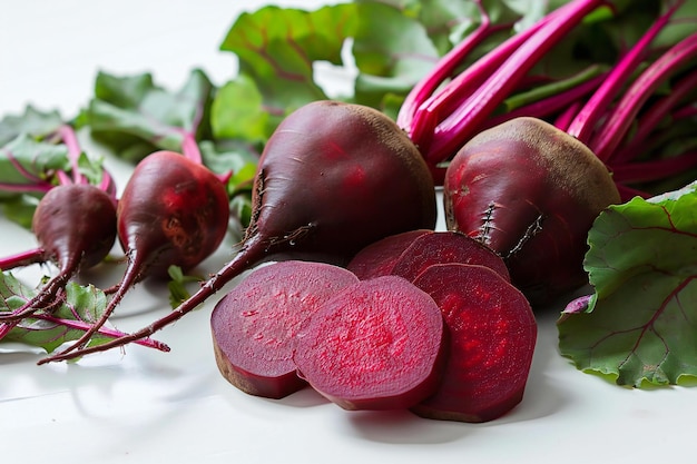 Beetroot and beetroot slices on a white background closeup