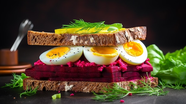 Beetroot Hummus Capers and Egg Diet Sandwiches