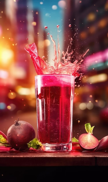 Beetroot juice with splashes with Beetroot fruit in studio background restaurant with garden