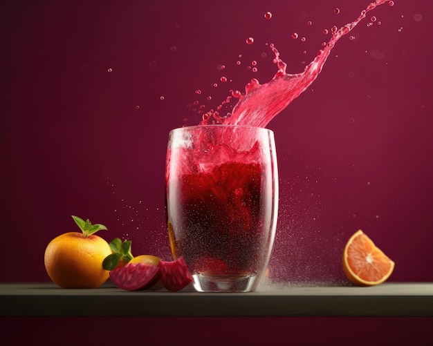 Beetroot juice with splashes with Beetroot fruit in studio background restaurant with garden