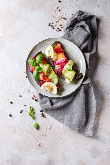 Beetroot marinated salmon sandwiches