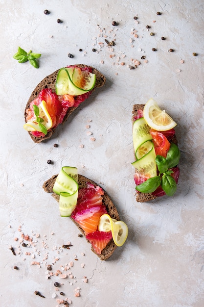 Beetroot marinated salmon sandwiches