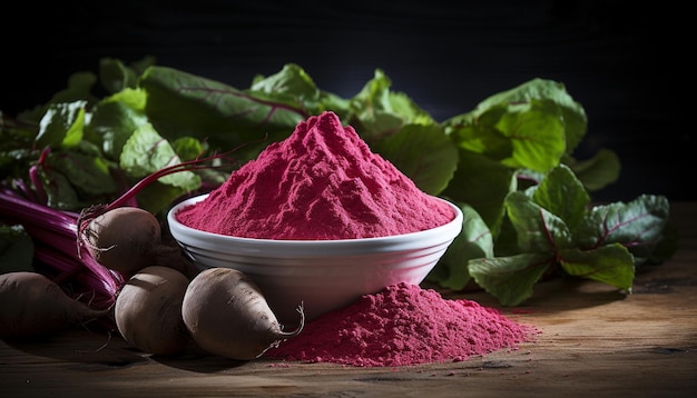 Beetroot met beetrootpoeder op de vloer