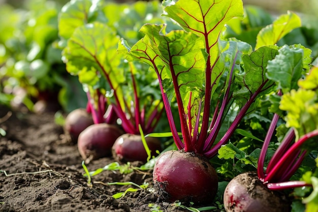 Beetroot met groene bladeren in de tuin vegetarische groenten