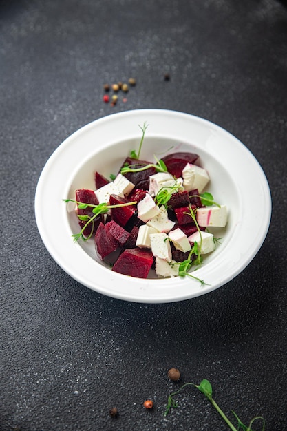 Beetroot salad and cheese feta beet healthy meal snack diet on the table copy space