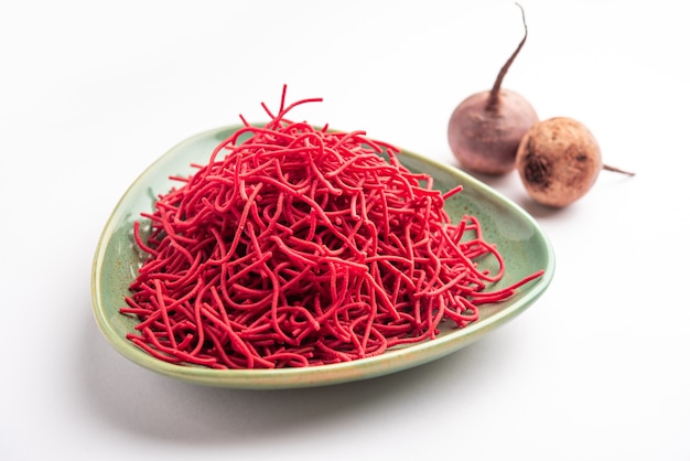 Beetroot sev or fried noodles is a colourful and healthy namkeen recipe from India