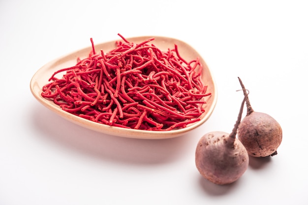 Beetroot sev or fried noodles is a colourful and healthy namkeen recipe from India