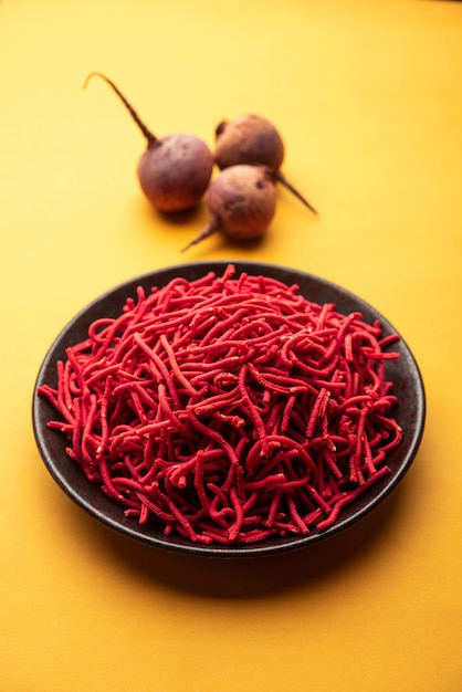 Beetroot sev or fried noodles is a colourful and healthy namkeen recipe from India