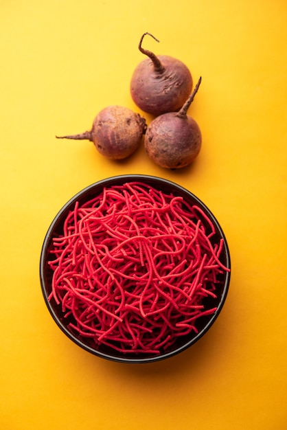 Beetroot sev or fried noodles is a colourful and healthy namkeen recipe from India