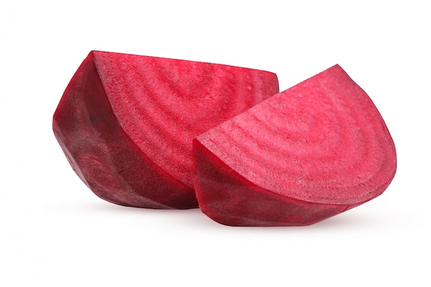 Beetroot slices isolated on white background. Two pieces. Root.