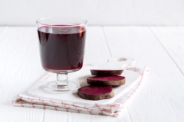 Beetroot smoothie in glass Fresh beetroot juice in glass Healthy detox drink White background