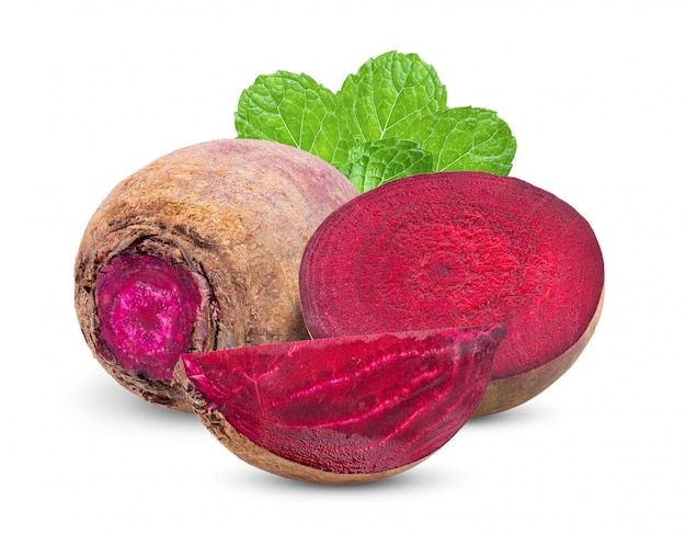 Beetroot vegetables and leaf  isolated on white