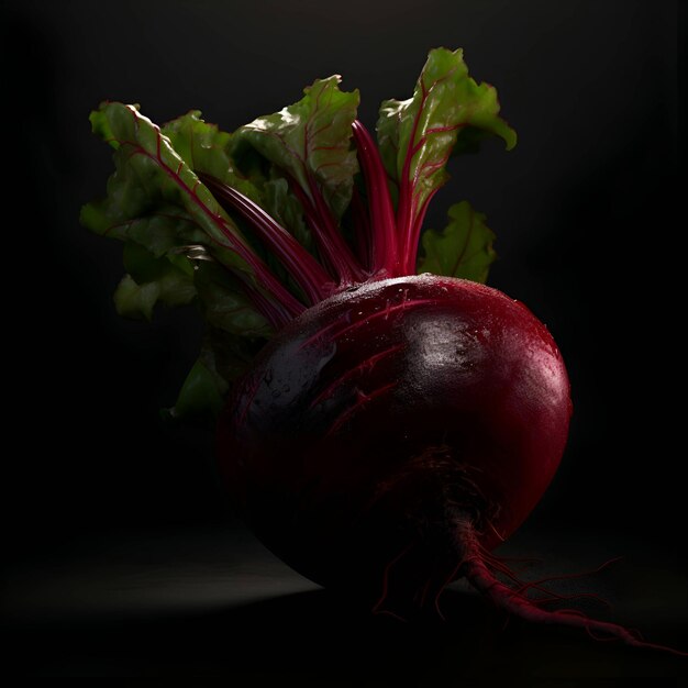 Beetroot with leaves on a black background studio shot