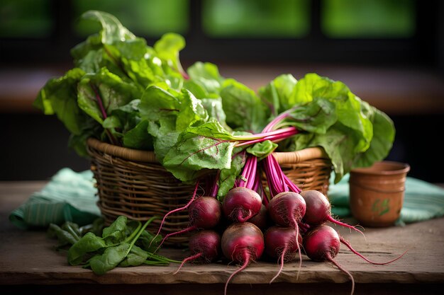 Beets in the basket on a table