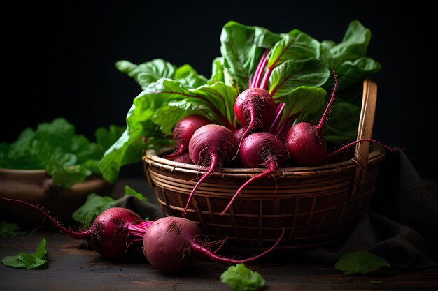 Beets in the basket on a table