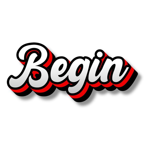 Photo begin text 3d silver red black white background photo jpg