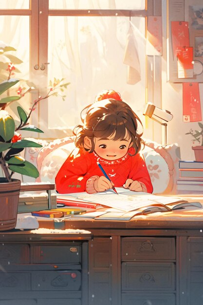 Begin van de winter zonne-term kalender illustratie concept illustratie van meisje lezen