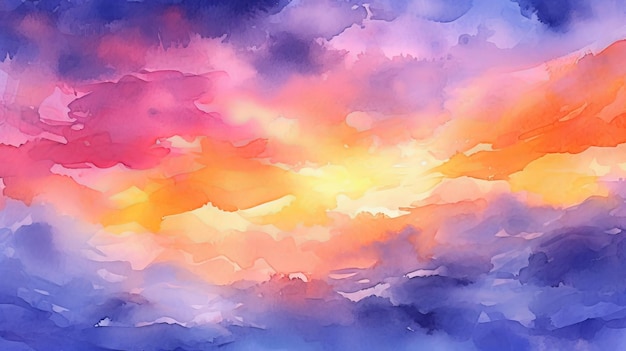 To begin with watercolor establishment nightfall sky orange purple Illustration AI Generated