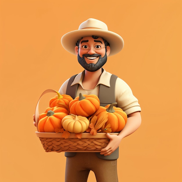 The beginning of autumn is a good harvest and the autumn farmers harvest pumpkins 3D rendering